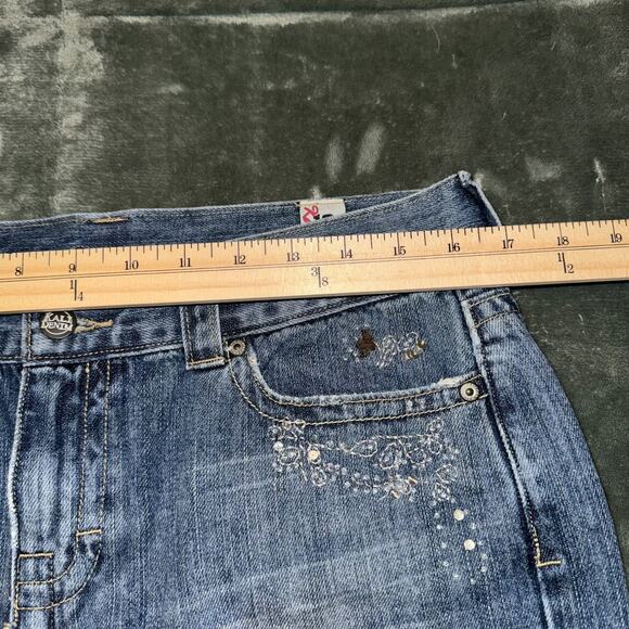 Kali Denim Mini Skirt Women's 13 Blue Embroidered Floral Beaded Y2K Micro Mini - Picture 8 of 9
